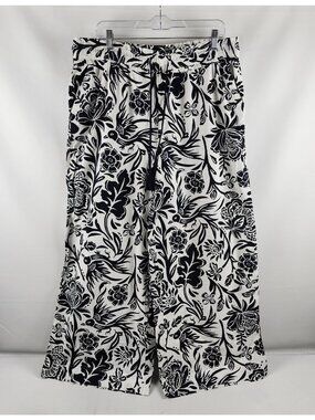 Knox Rose Pants Women Large White Black Floral Wide Leg Palazzo Pant (34x30) NWT